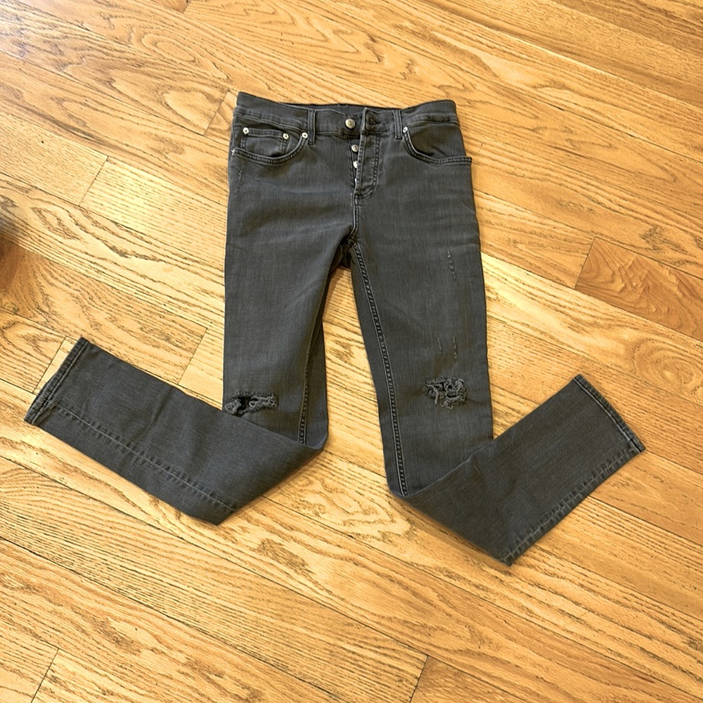 Sandro skinny jeans size 30. Distressed. Button fly dark gray.